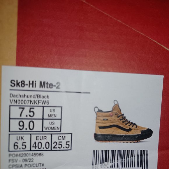 VANS SK8-Hi MTE-2 Dachshund/Black Men's 7.5 /Women's 9 VN0A5HZZFW6 - Picture 4 of 12